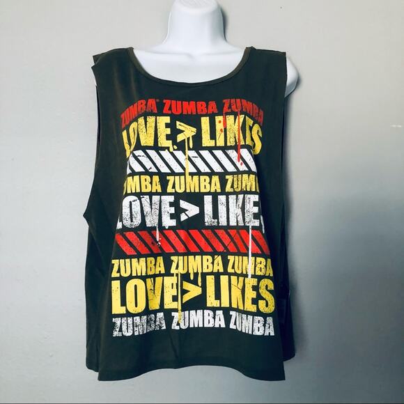 Zumba Dance Women's XL  'Love Over Likes' Open Back Workout Tank Top Green - Picture 9 of 9